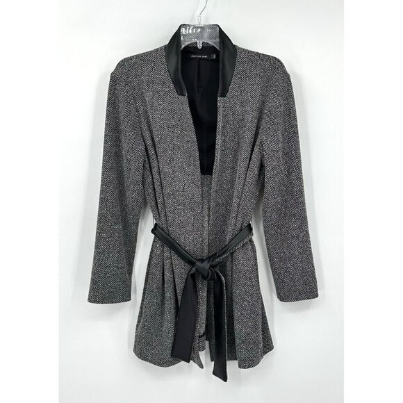 JOEFFER CAOK jacket blazer belted pockets herringbone black knit stretch S - Picture 1 of 6